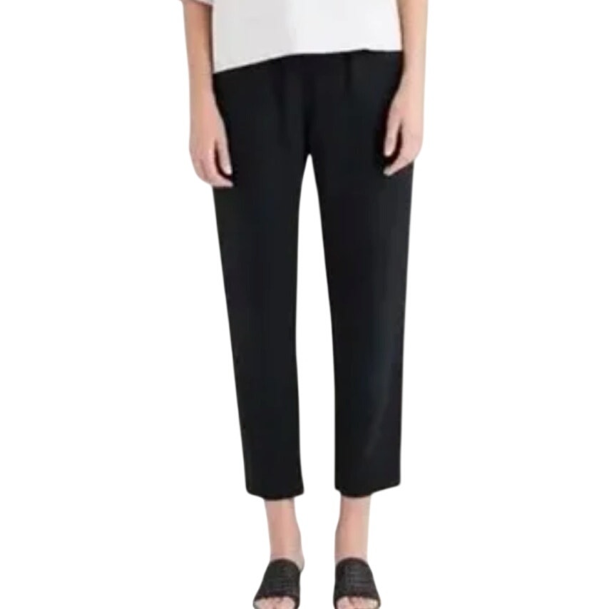 Vetta Black Pleated Tencel Tapered Leg Work Office Pants Size 10 Made In The Usa